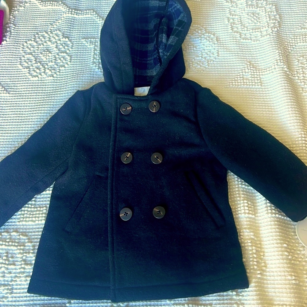 Edgehill Collection Sz 18 M English Formal Peacoat Black Wool Hooded Pleated NWT